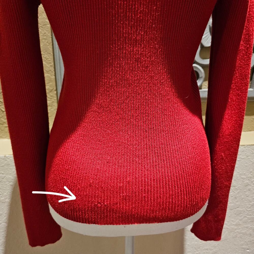 Pink Rose L Coquette Sweetheart Ribbed Top Red Fitted Soft Girl Stretch Sweater - Picture 11 of 11
